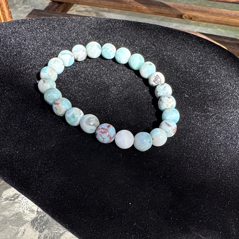 Elegant 8mm Larimar Beaded Bracelet (Dominican Republic) - Picture 3 of 4